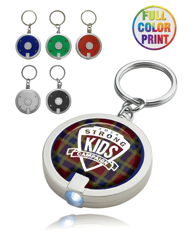 Round LED Light with Key Ring - Full Color Print 1