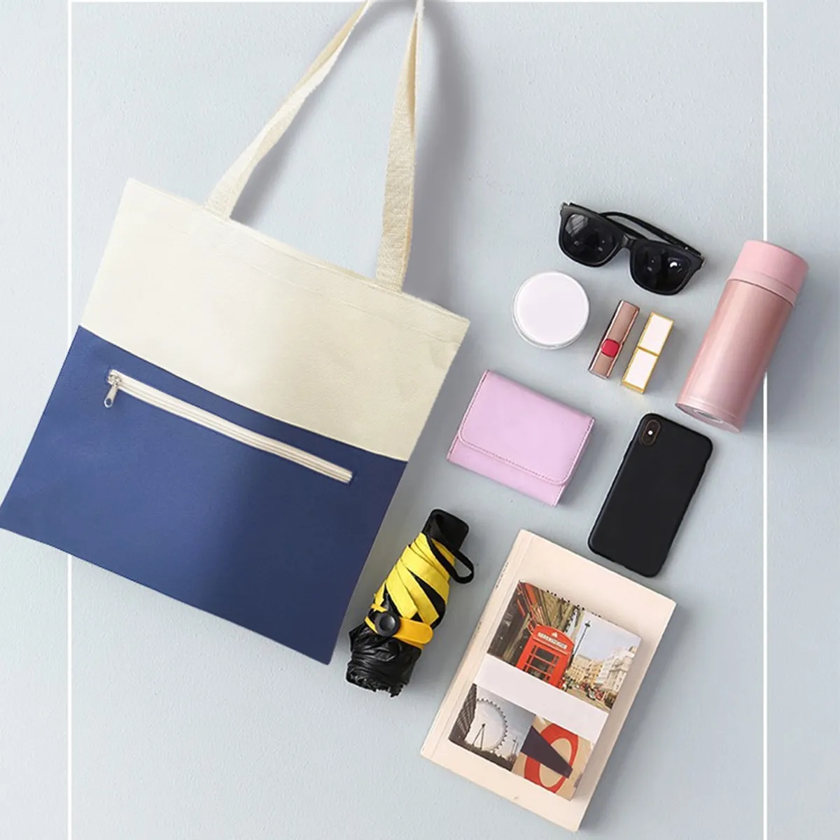 Canvas Tote Bag With An External Pocket W/ Zipper Closure, custom tote bag with logo imprint 4