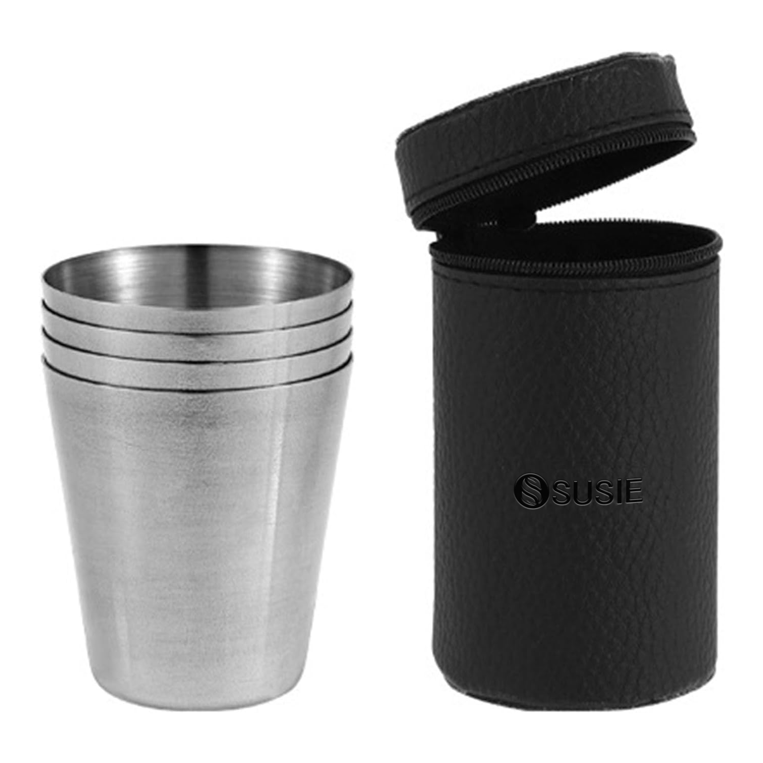4pcs 1Oz Stainless Steel Shot Cups w/ Leather Case 7
