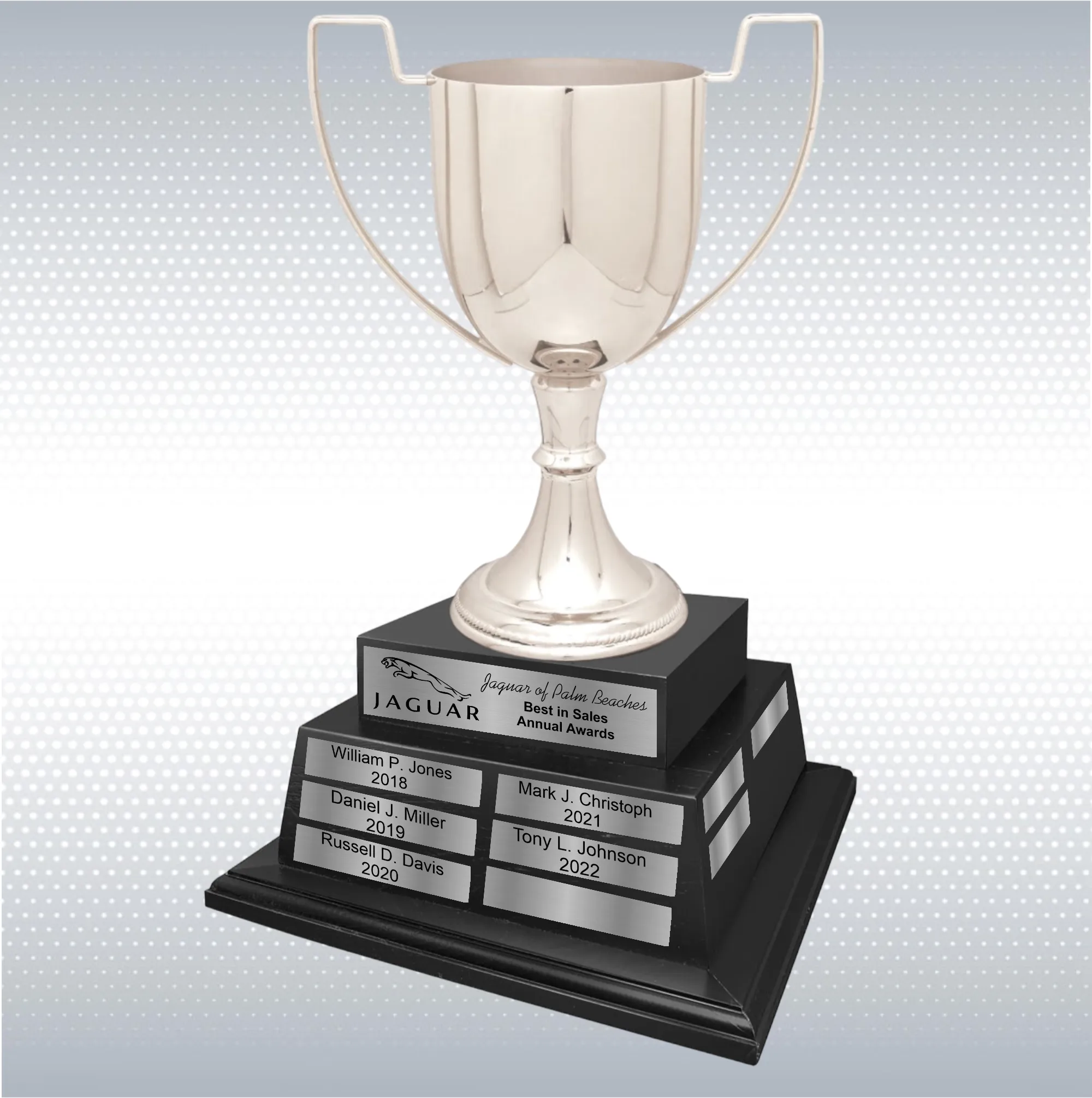 17" Completed Zinc Cup Perpetual Trophy On Black Wood Base 7