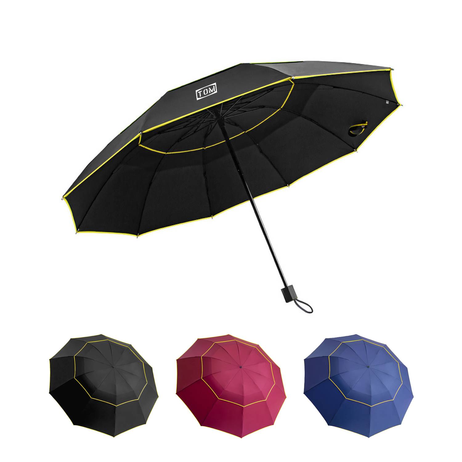 Large Three Fold Double Layered Golf Folding Umbrella 6