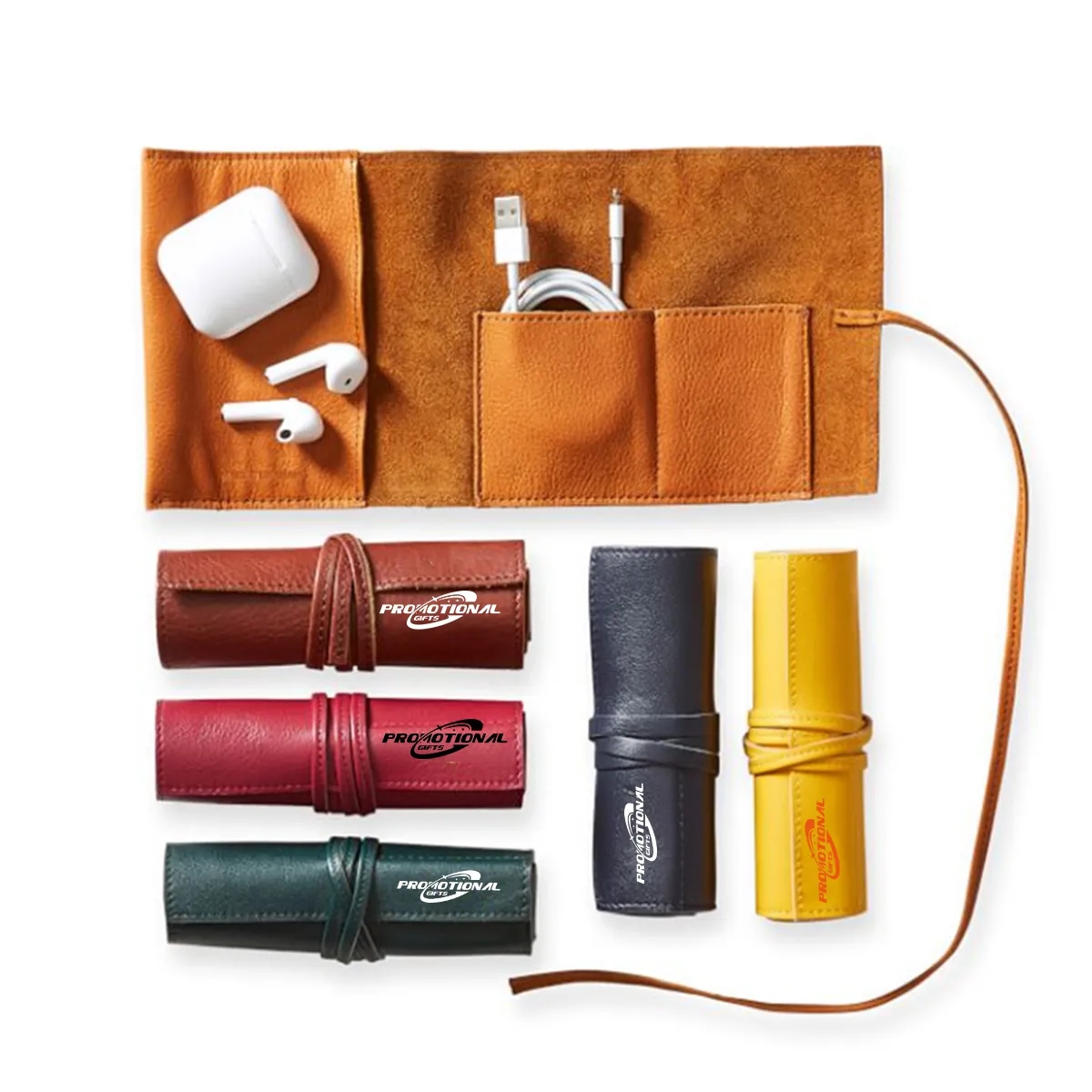 Custom Leather Organizer Cable Roll Bag 3