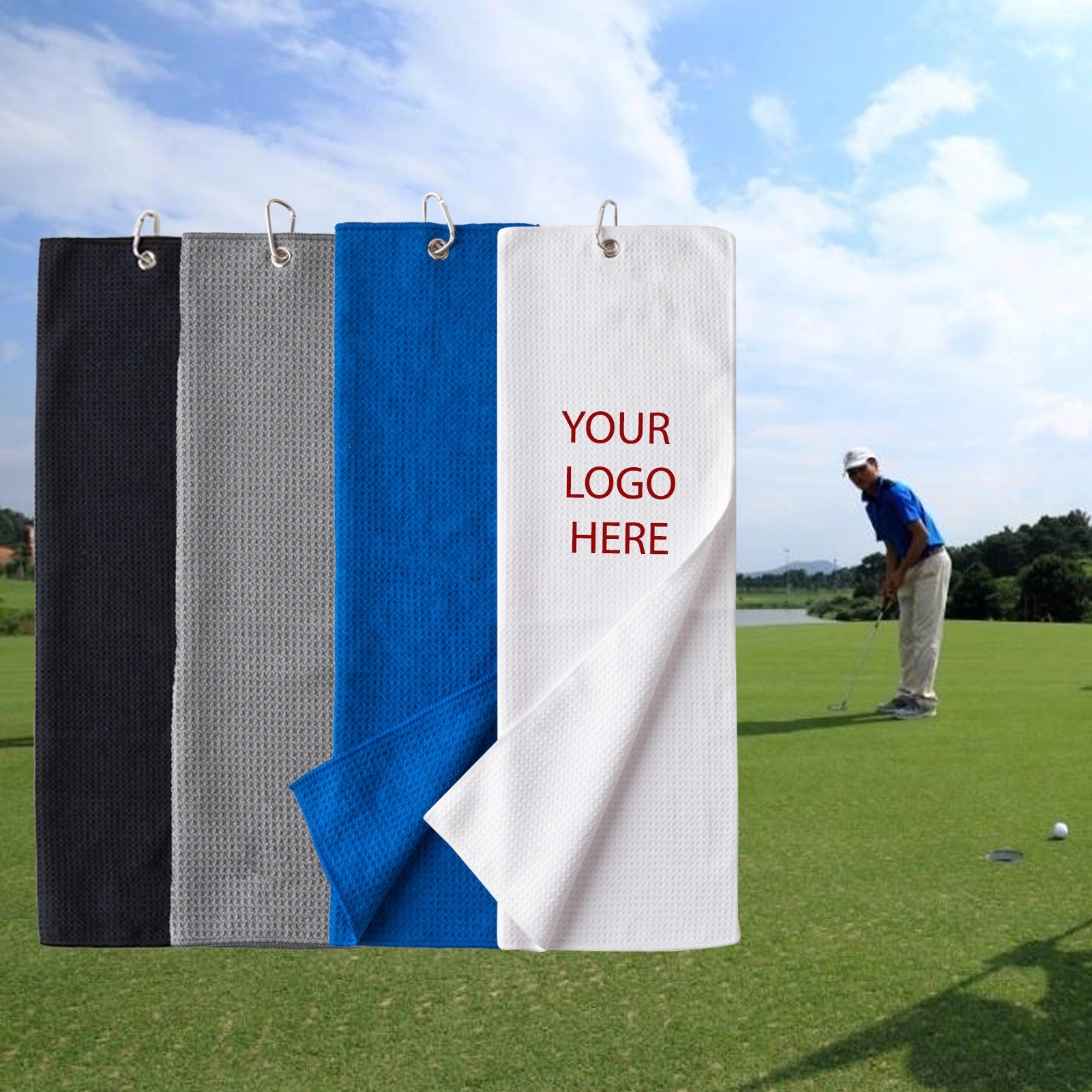 Custom Tri-fold Waffle Pattern Golf Towel 5