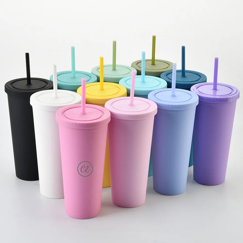 24OZ Double Wall Tumbler With Lids And Straw 2