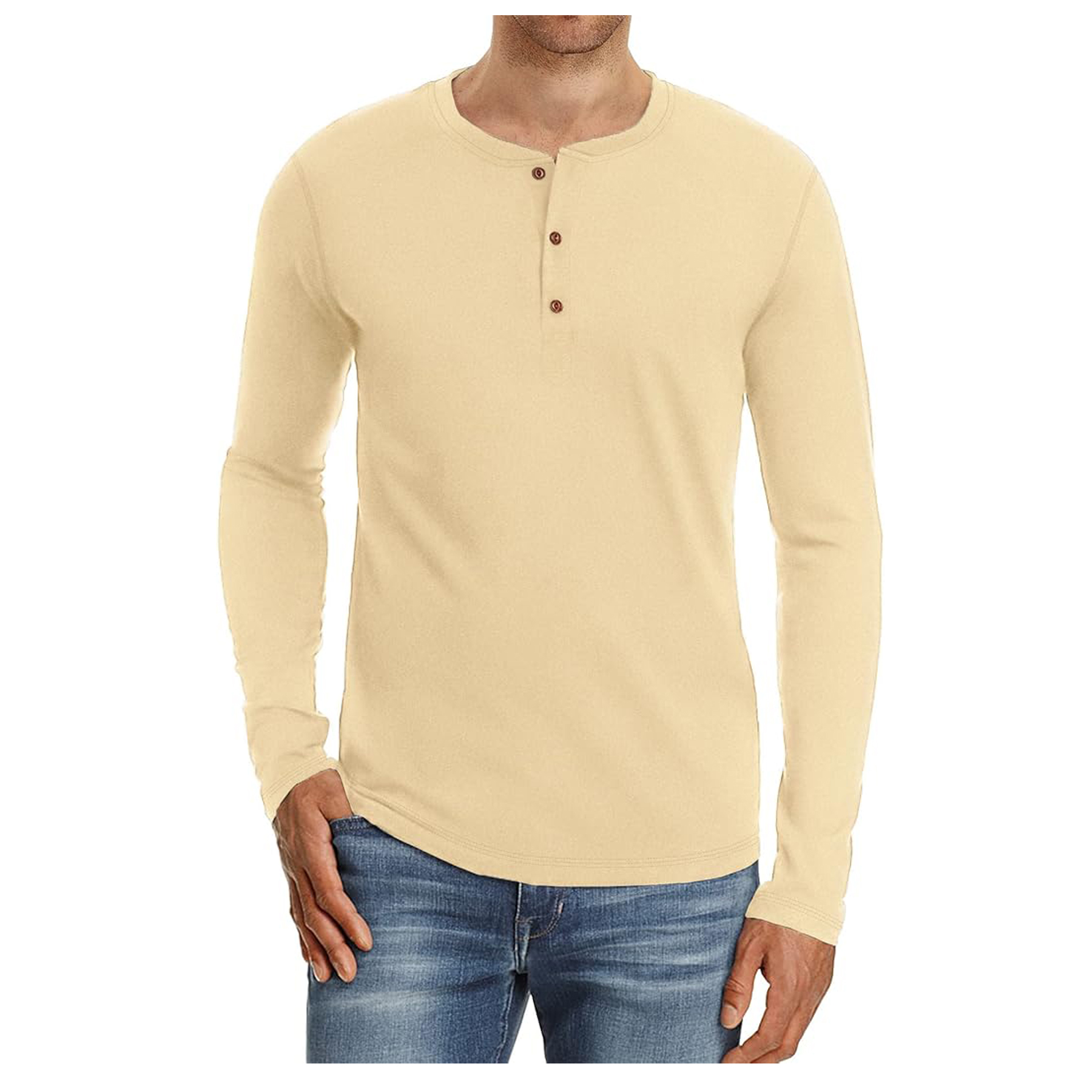 Men's Long Sleeve Henley Cotton T Shirts 18