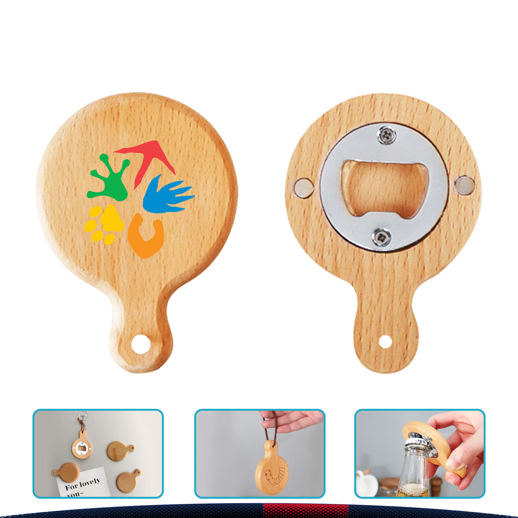 Round Wooden Magnet Bottle Opener 1