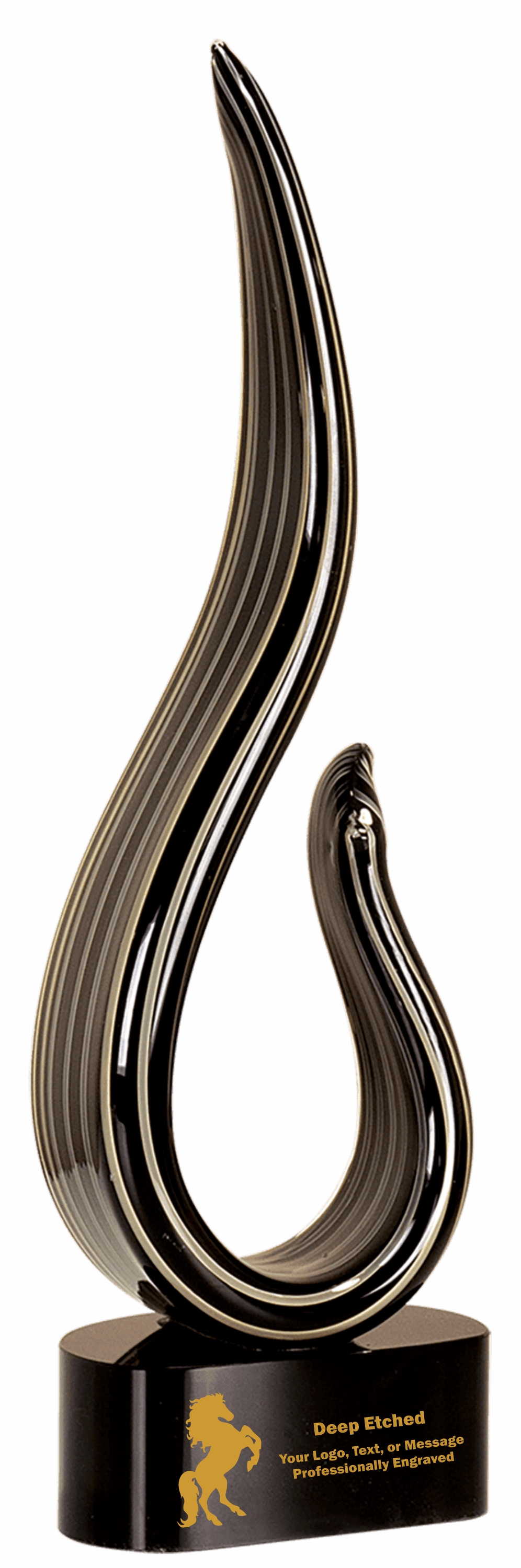 15" Black & Gold Curve Art Glass Award