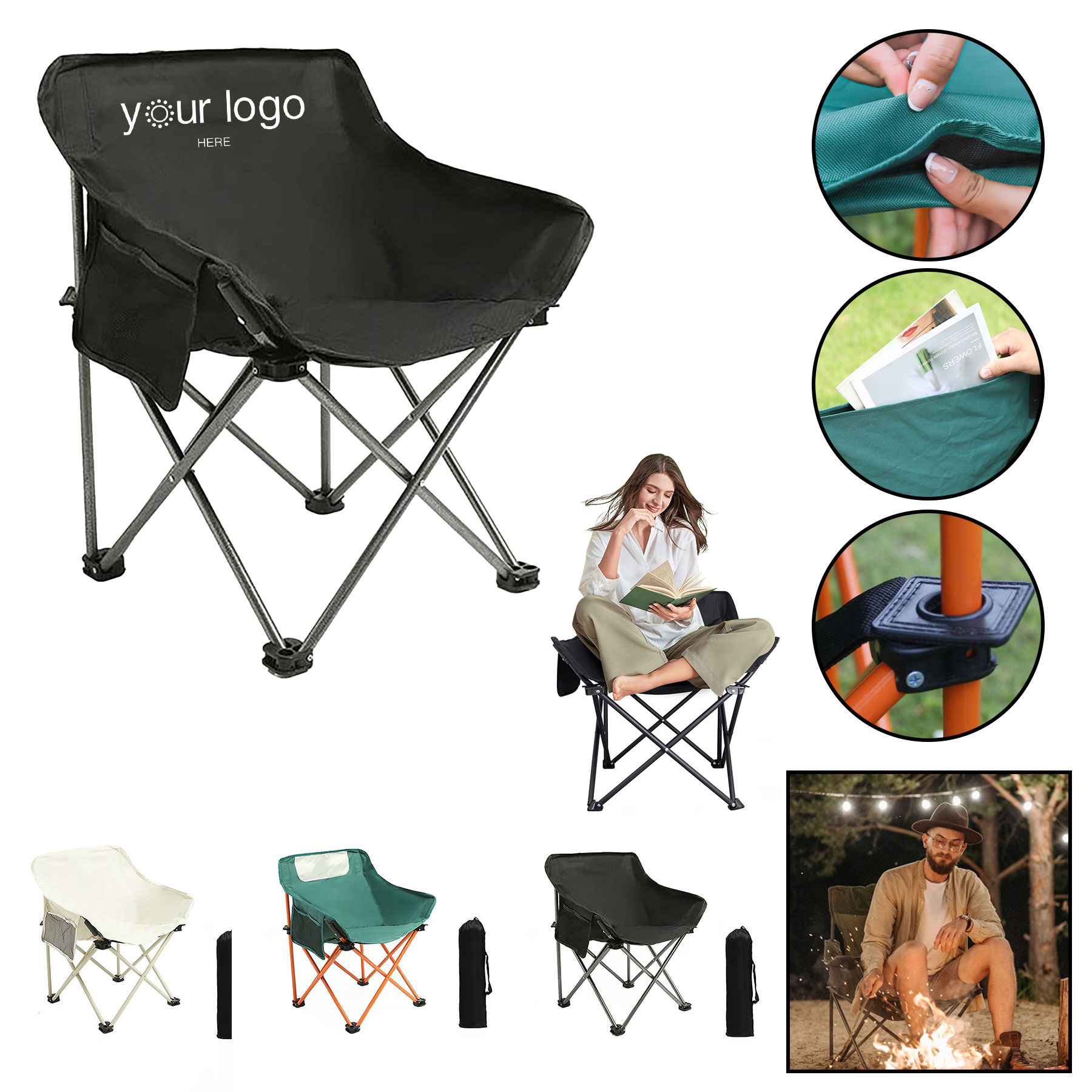 Folding Ultralight Moon Round Chair With Rear Storage Bag 1