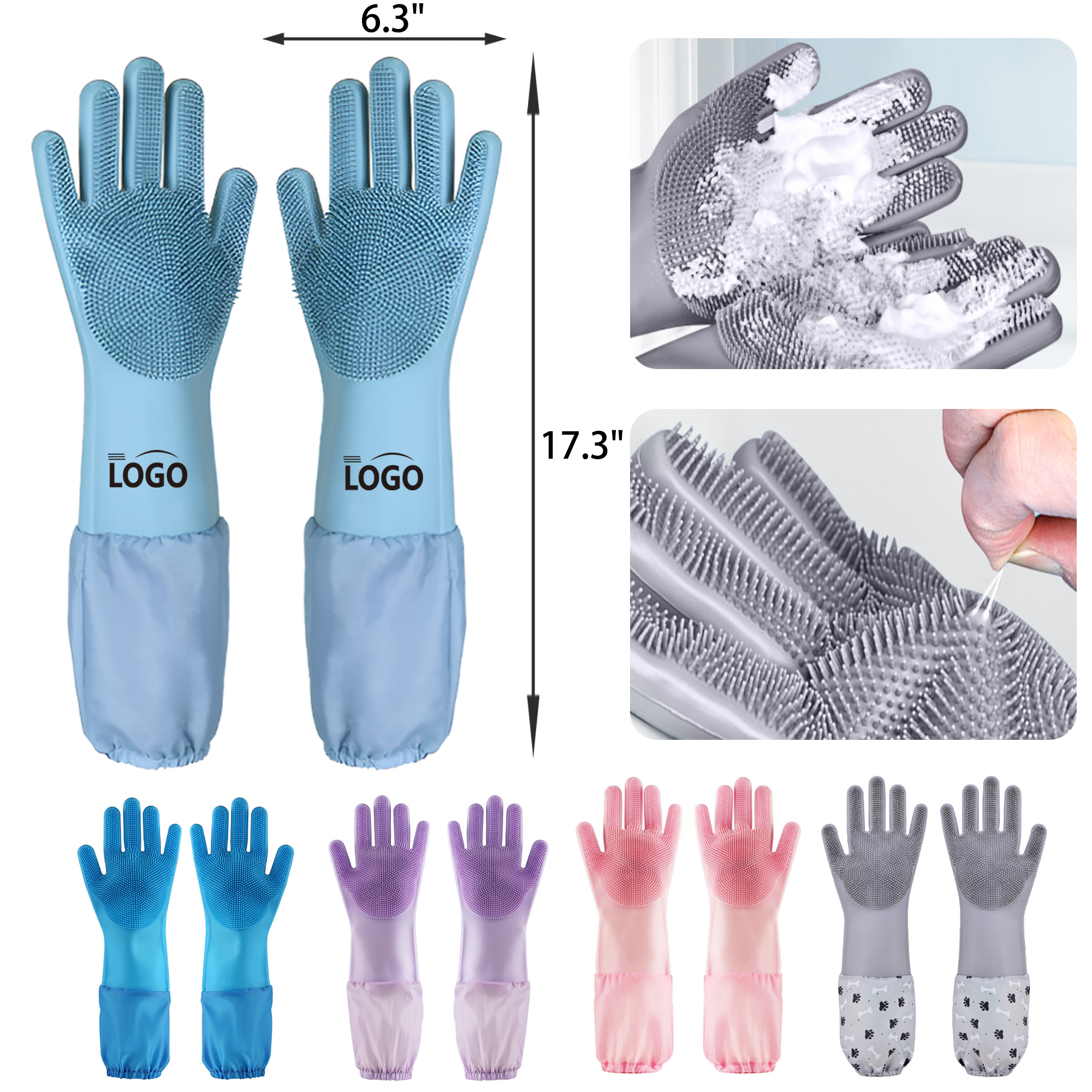 MOQ 50 PCS Versatile Long Pet Bath Silicone Gloves 5