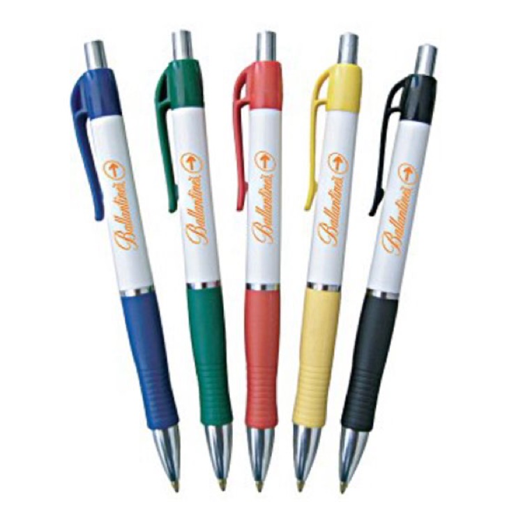 White Barrel Pen w/ Contoured Color Soft Grip (3 Working Days)