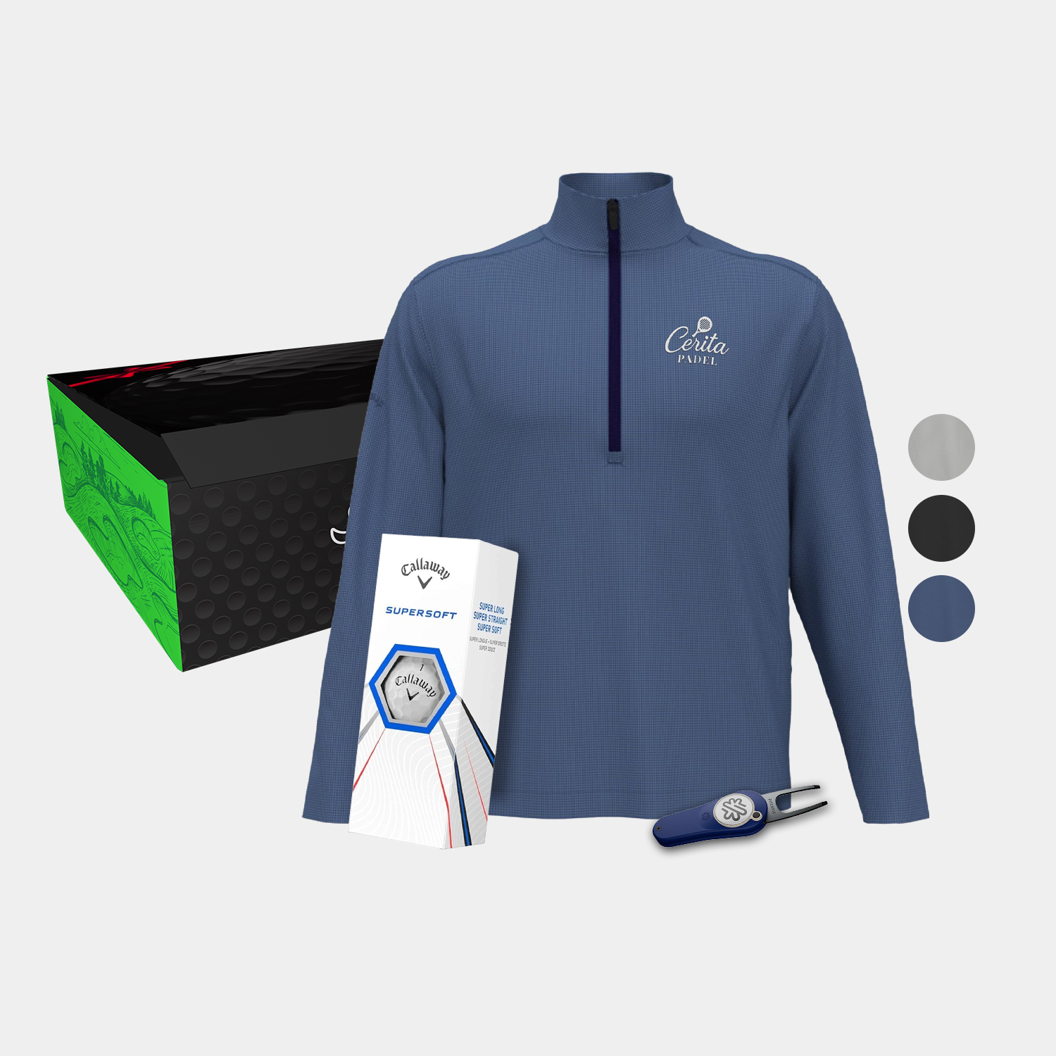 Callaway® Men's Houndstooth 1/4-Zip Pullover, Supersoft Golf Balls & Pitchfix® 2.5 Divot Tool Gift Set 7
