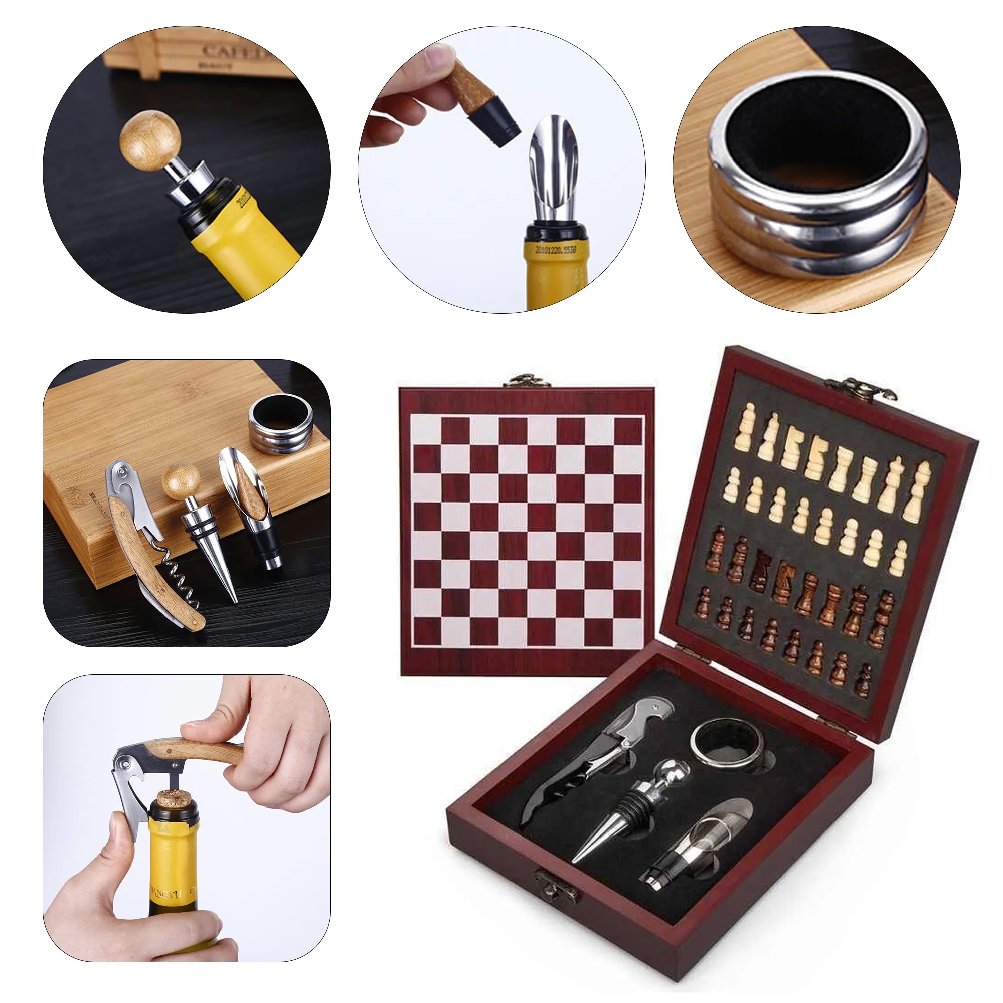High Grade Bamboo Box Bottle Opener Set 7