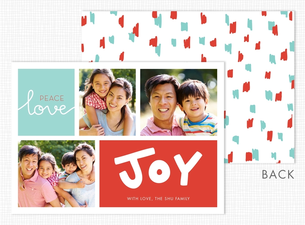 Peace love Joy Flat 3 Photo Christmas Card 4