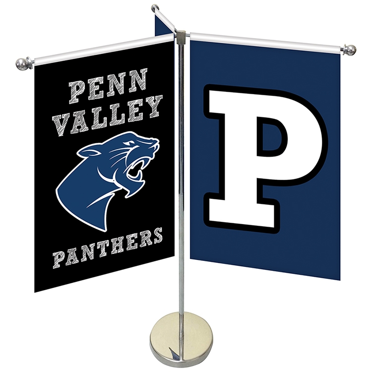 11-19.7" Metal Telescopic Flagpole with Three Double Sided Banners 2