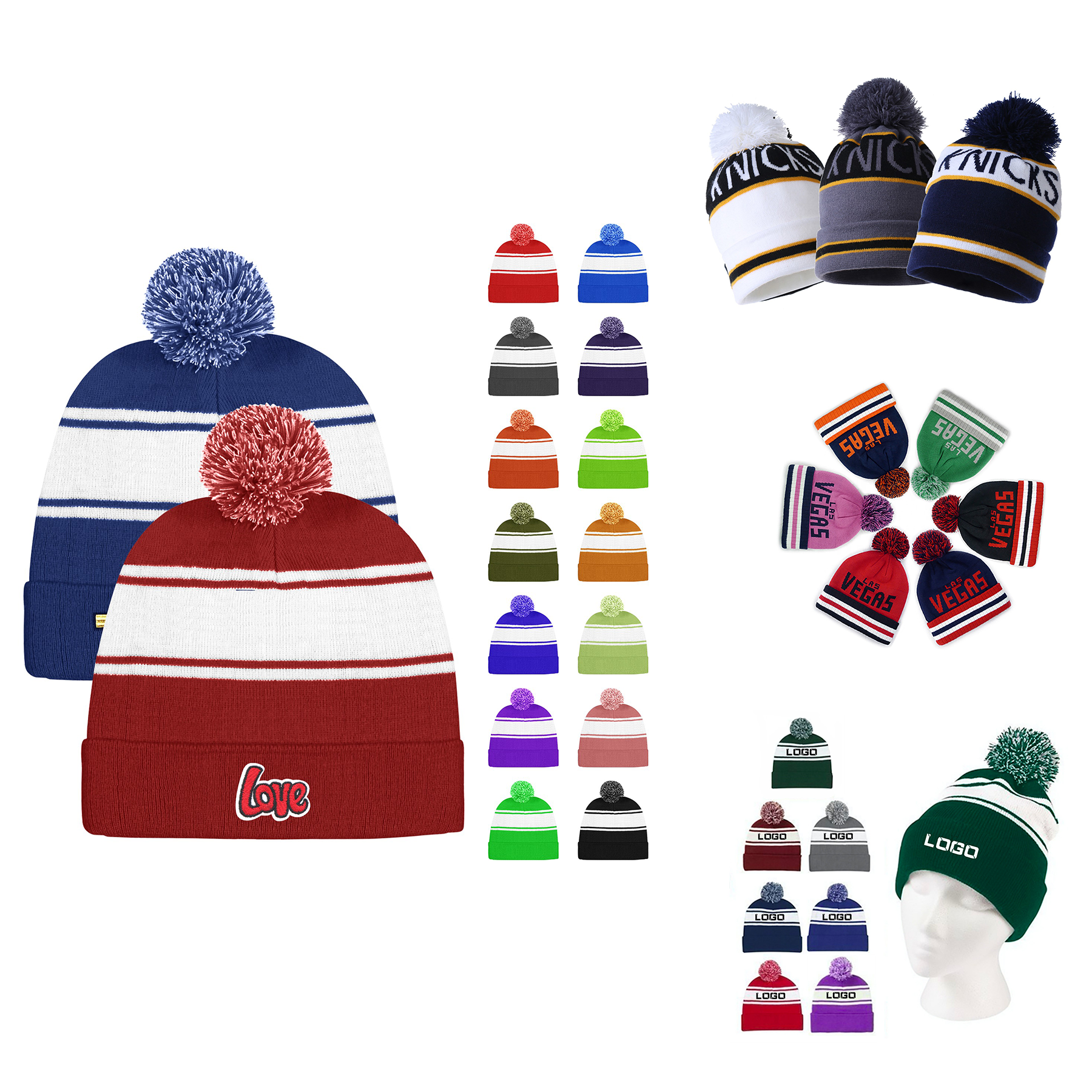 MOQ50Pcs Completely Custom Pom Beanie Cap with Stripes 2
