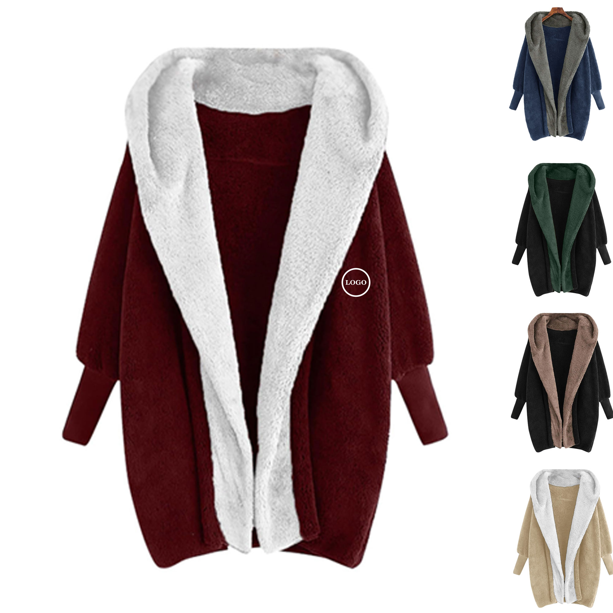 Oversized Double-Sided Fleece Hooded Cardigan 2