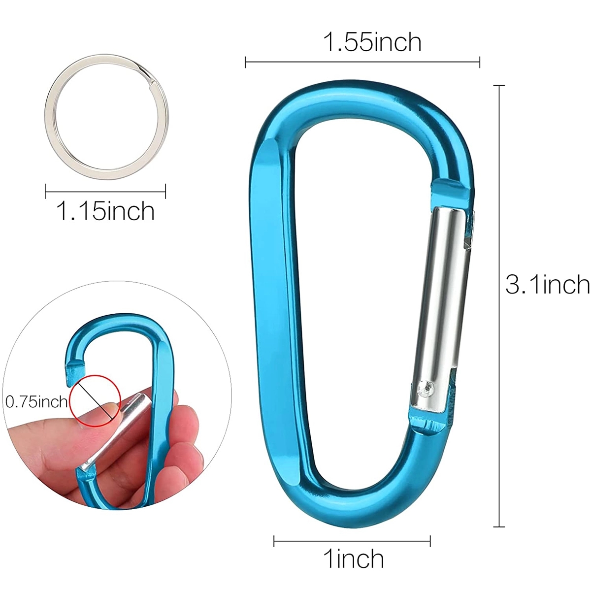 Large Aluminum D Ring Shape Carabeaner Keyring Keychain Hook 5