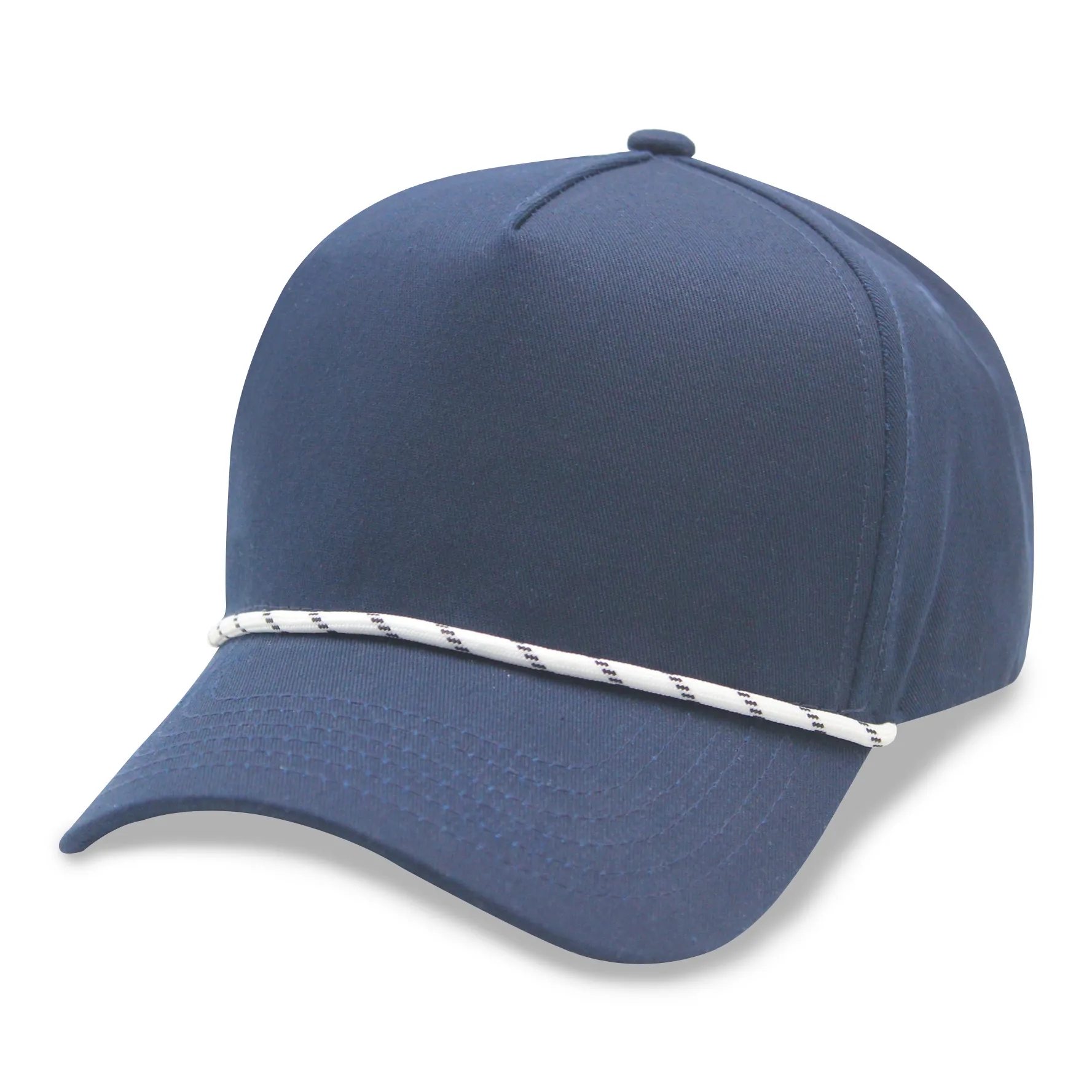 A Frame 5 Panel High Profile Curved Visor Golf Cap w/Rope