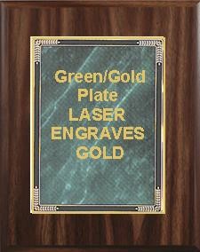 8" x 10" Classic Walnut Finish Plaque with a Green Marble Mist Plate 2