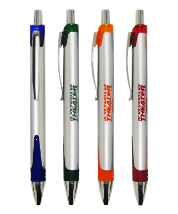 Union Printed "New Yorker" Silver Clicker Pen w/ Colored Trim 1