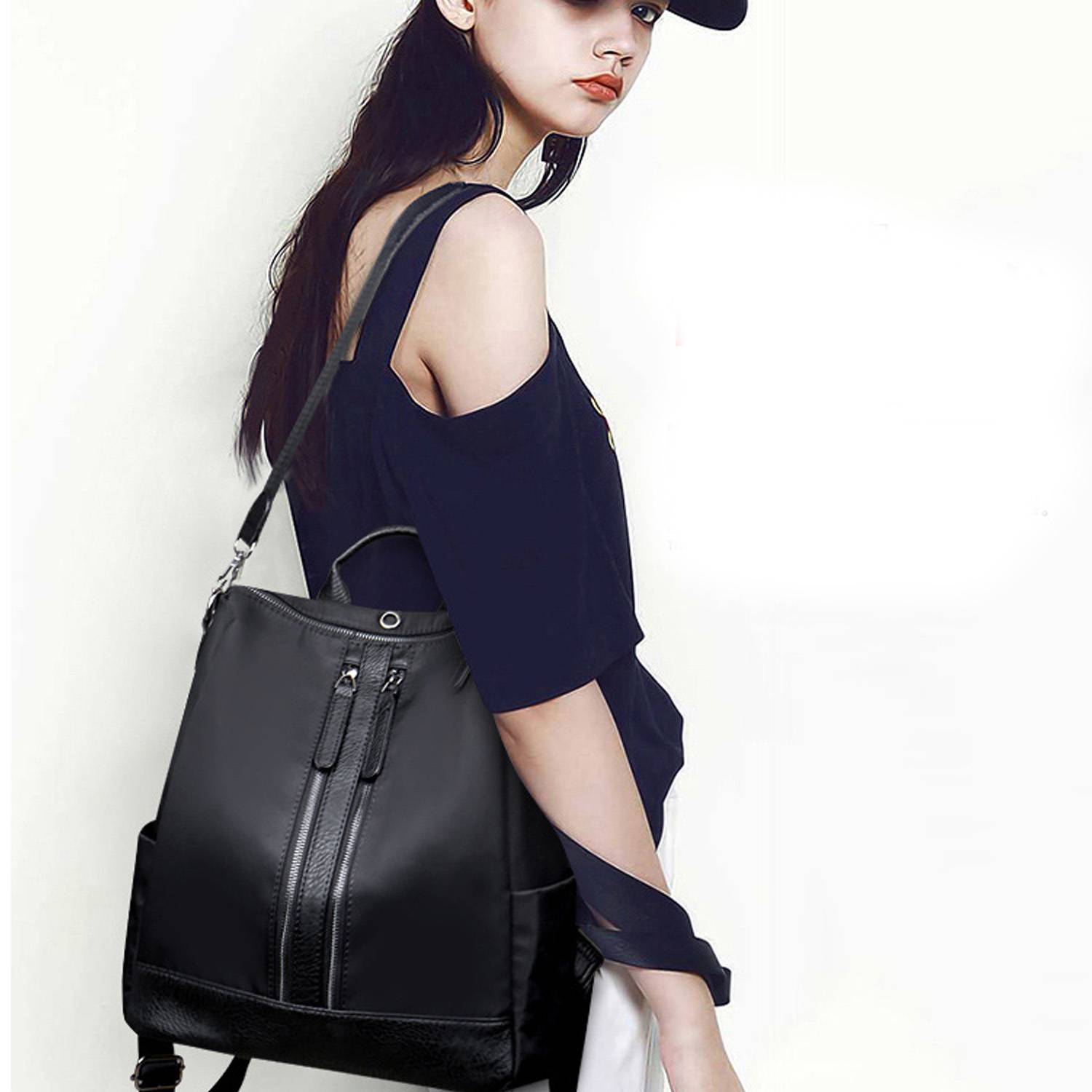 Nylon double zipper college backpack 4