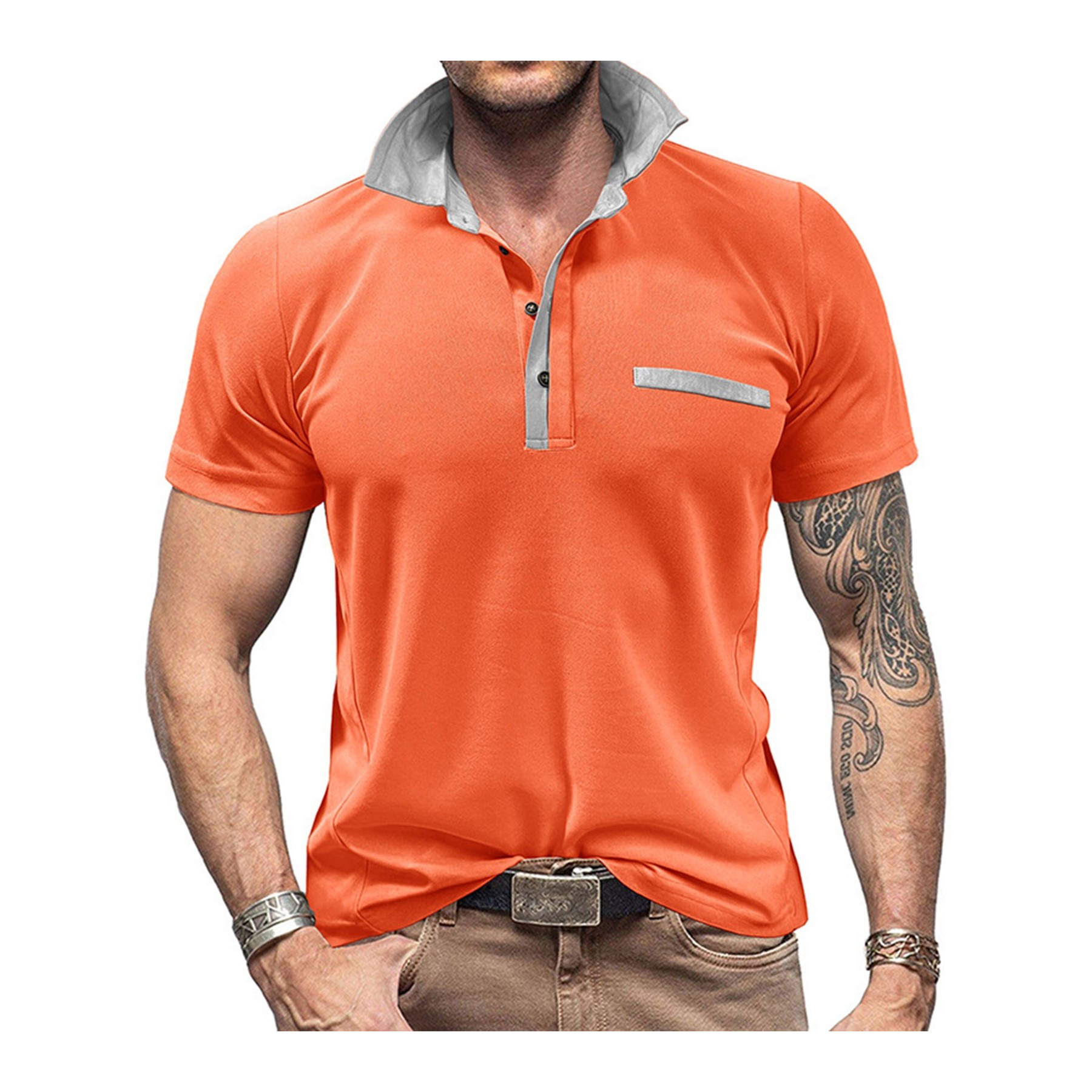 Lapel Color Block Short Sleeve Polo Shirt 3