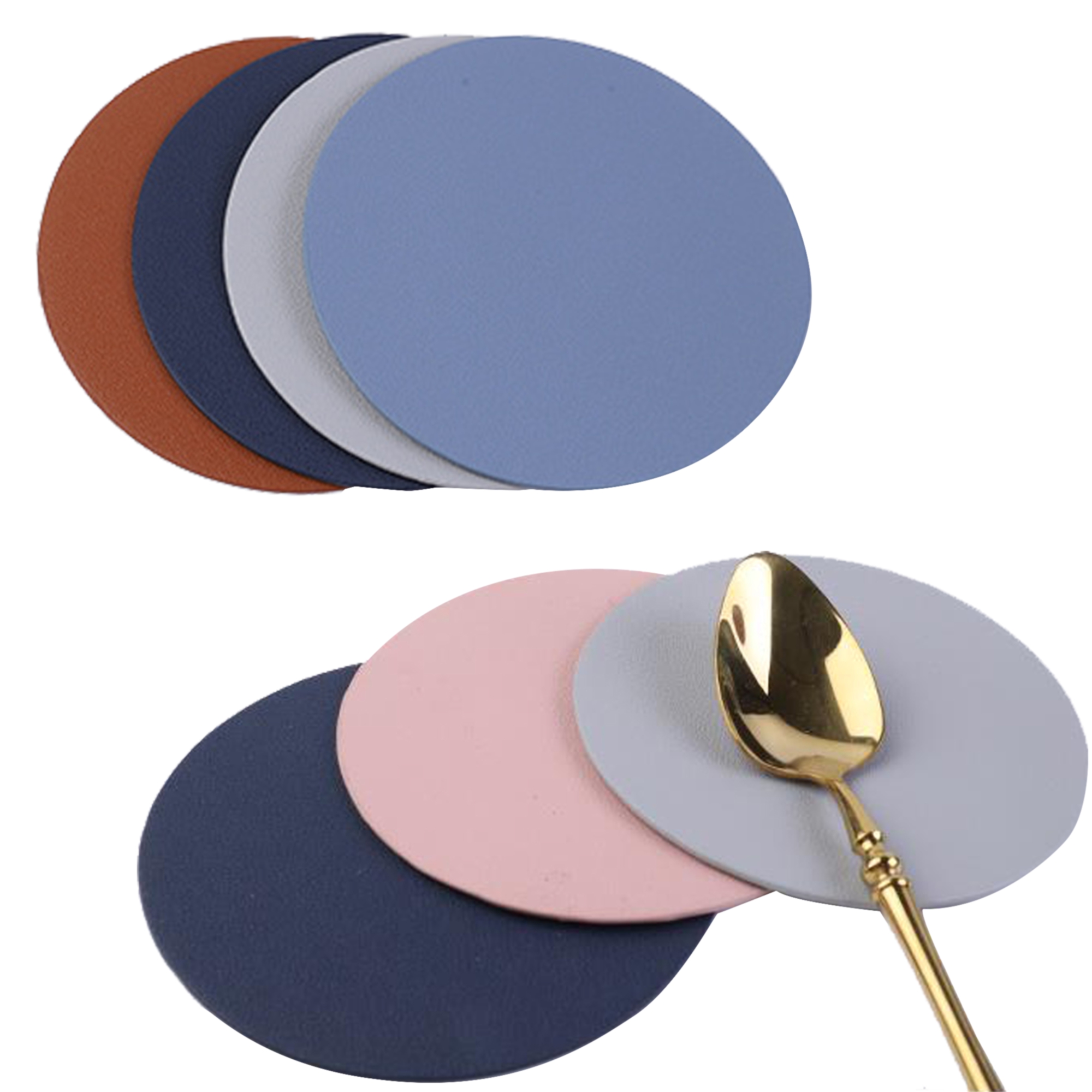 4" Round PU Leather Drink Coasters 3