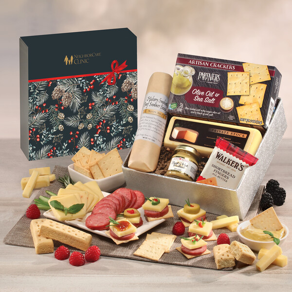 Shelf Stable Snack Lover's Gift Box with Pine Boughs & Berries Sleeve