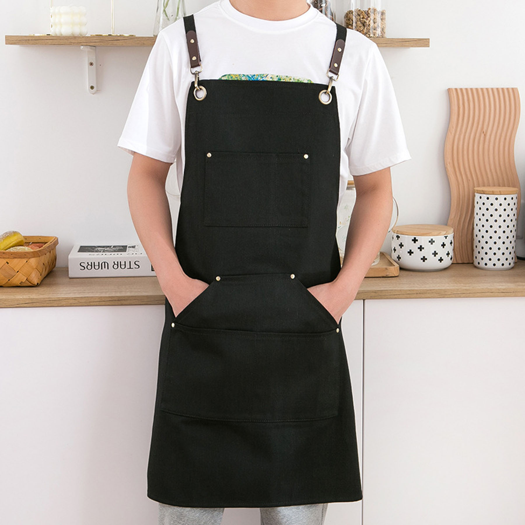 Unisex Denim Apron with Pockets for Kitchen Cooking 10