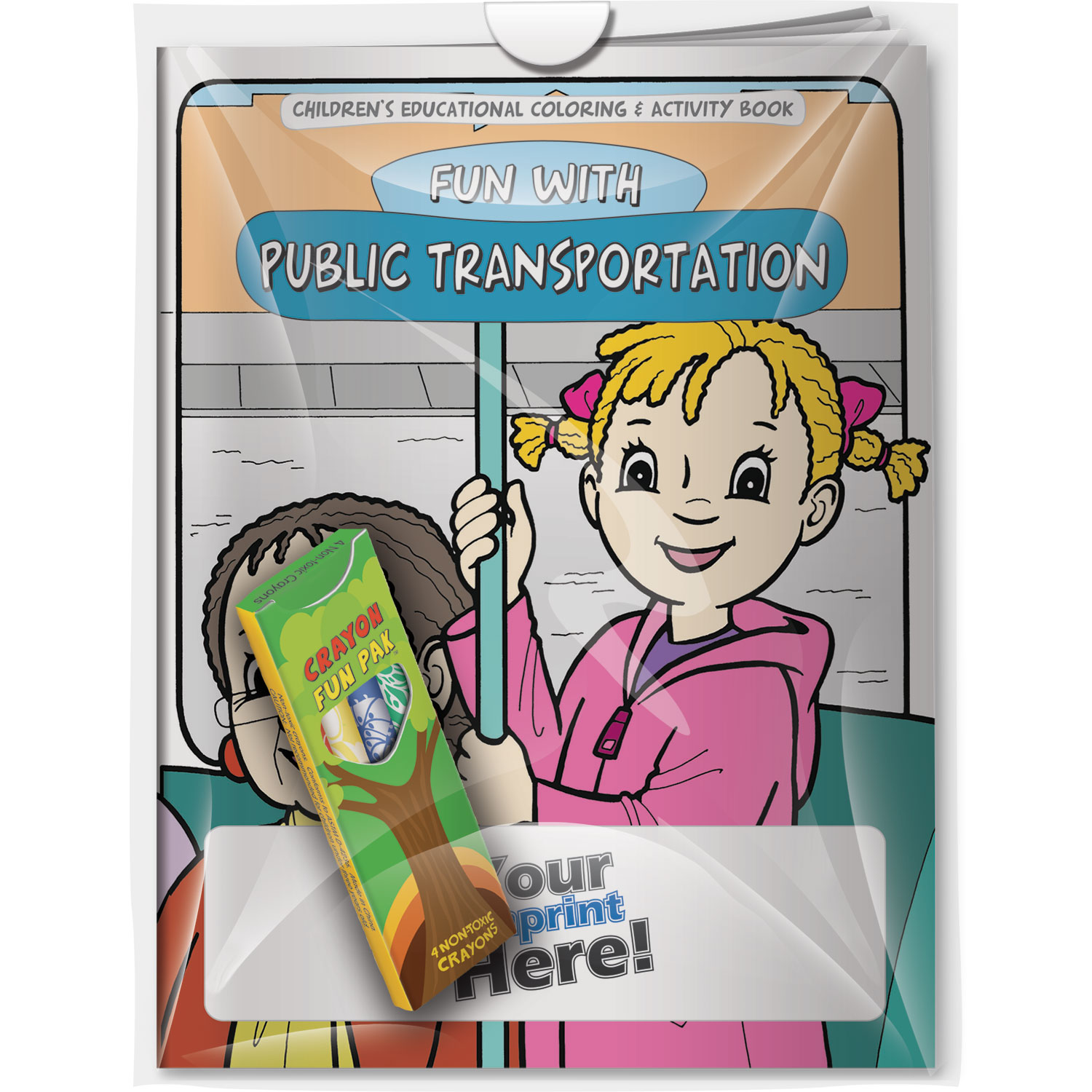 Combo Pack - CB1025 Coloring Book & 4-Pack of Crayons (Imprinted) in a Poly Bag 6