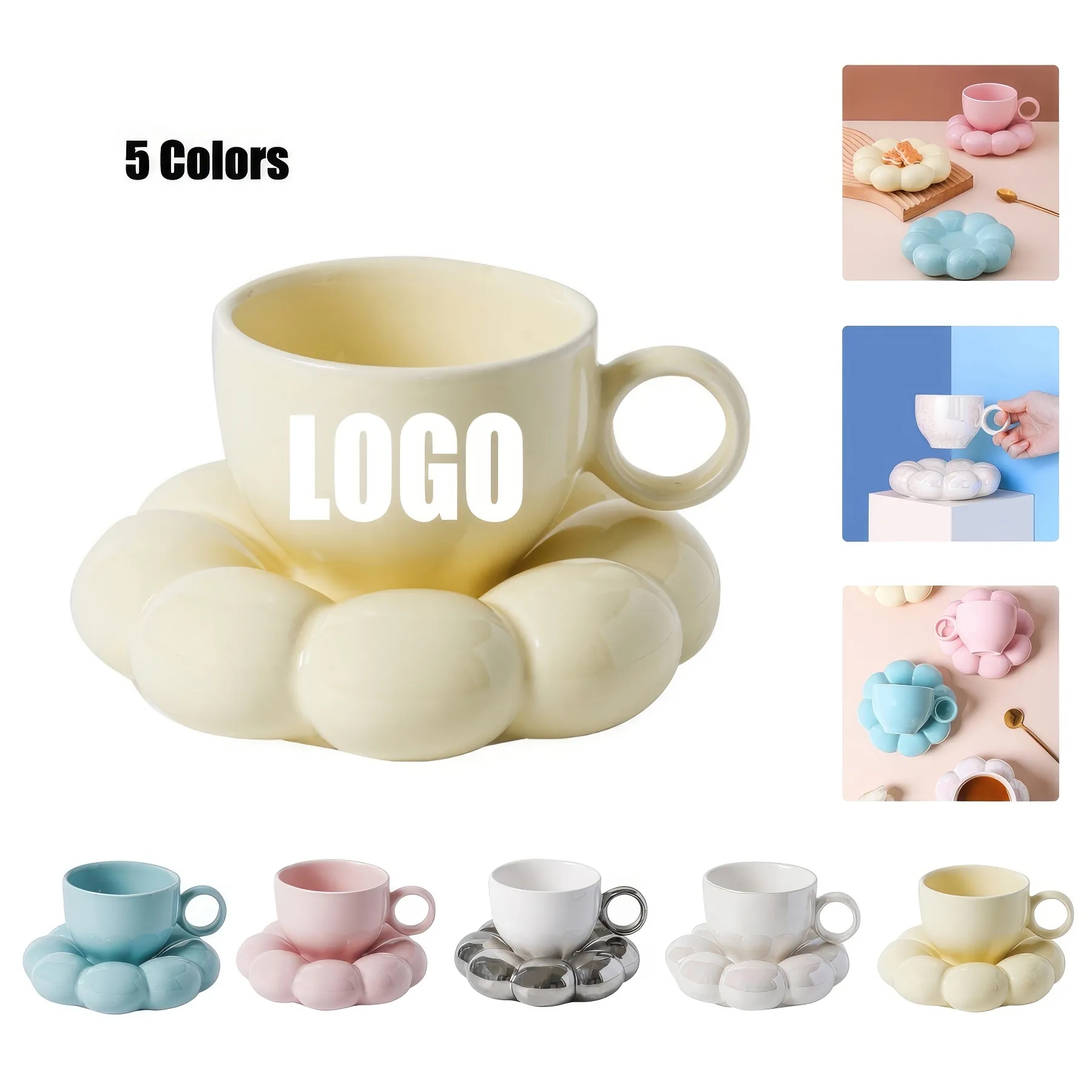6.7 OZ. Ceramic Tea Cup Coffee Mug with Saucer Set 2