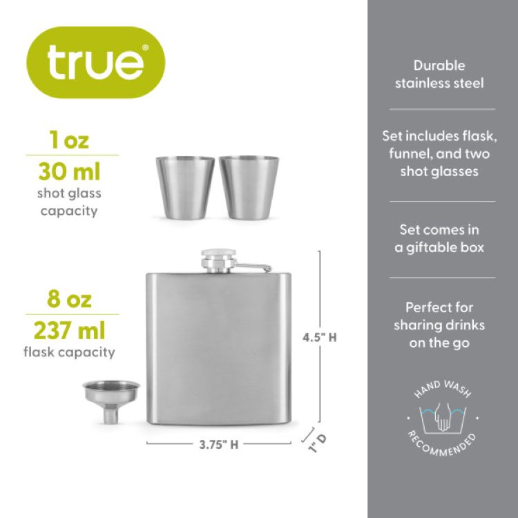 True® Fiasco Flask And Shot Glass Gift Set 4