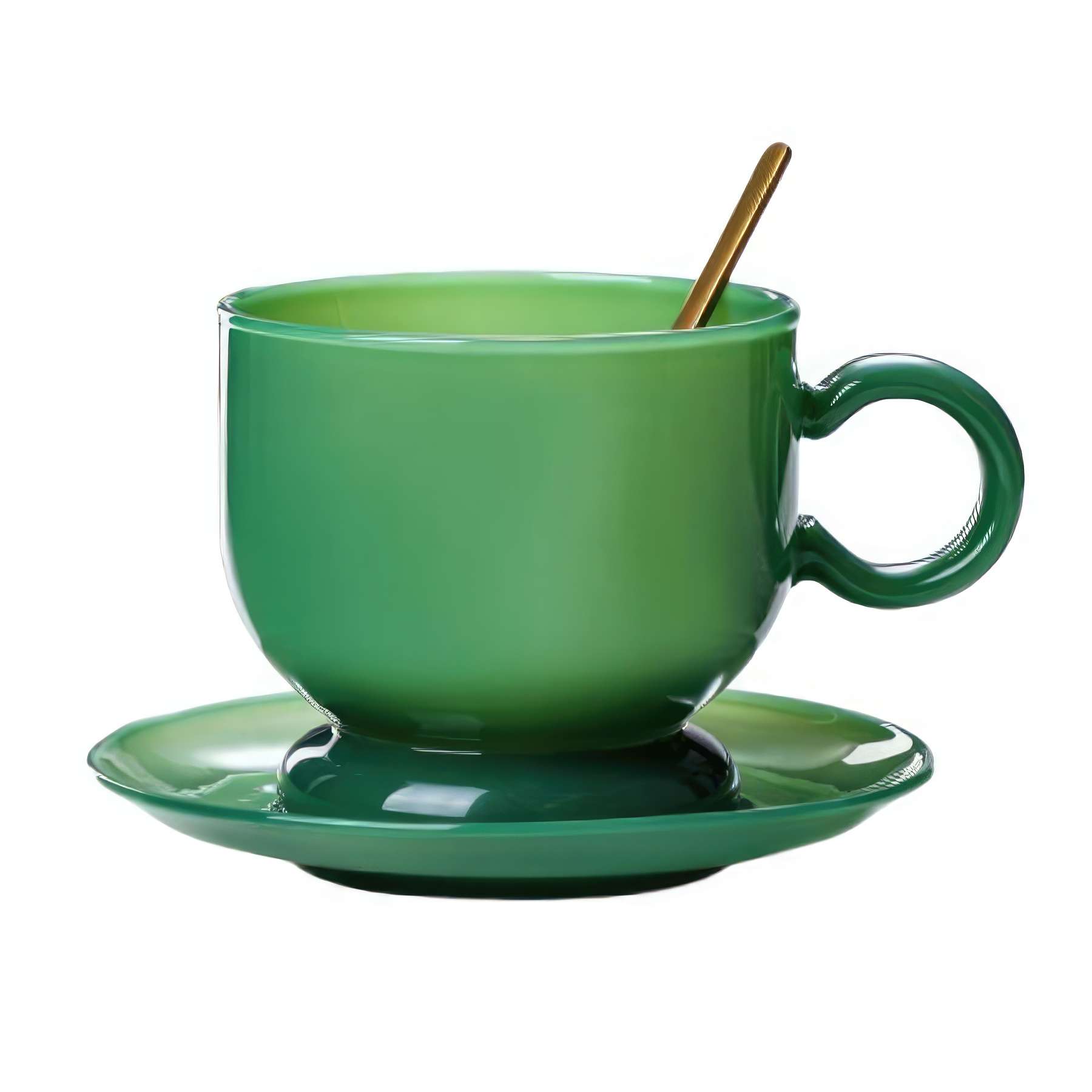 12.8 OZ Glass Tea Cup Coffee Mug with Saucer &Spoon Set 3