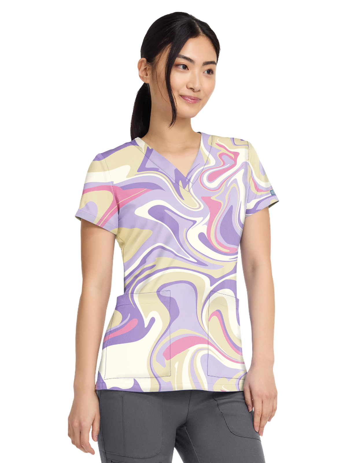 Med Couture - Prints - Women's 2-Pocket V-Neck Print Top 2