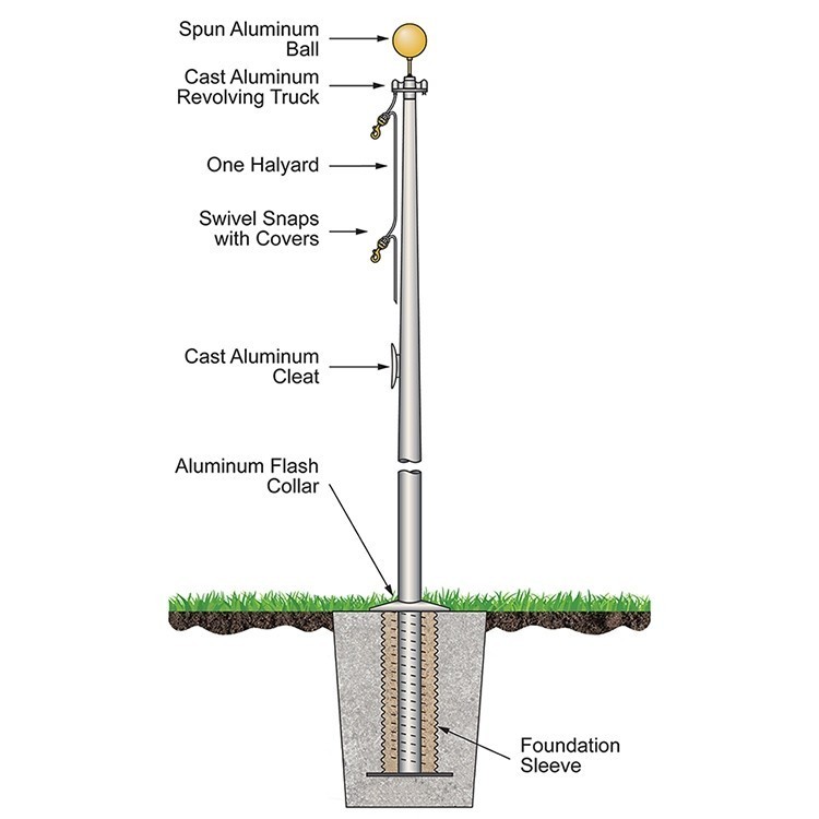 35' Commercial Series Outdoor External Halyard Flagpoles - Satin 2