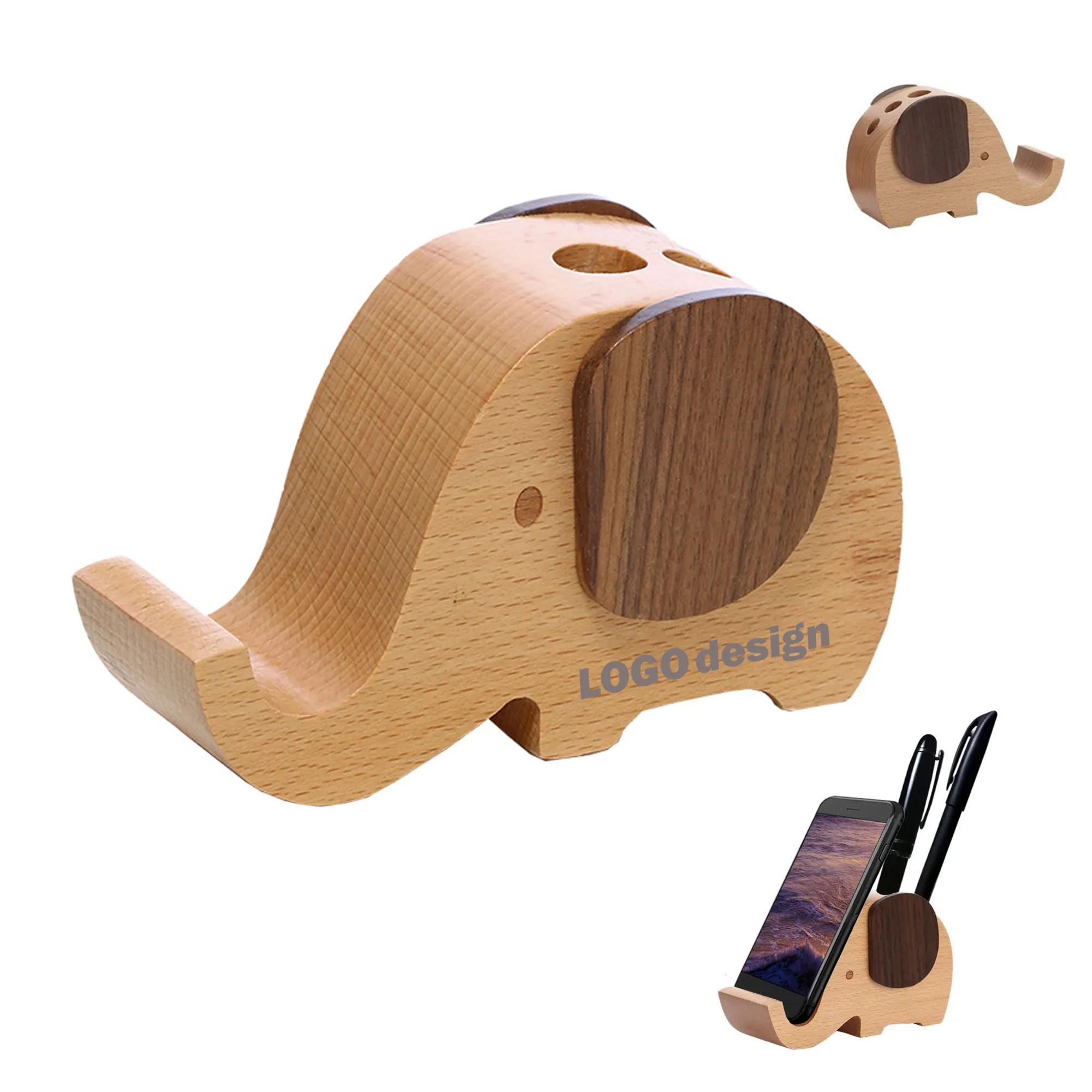Wooden Elephant Phone Holder 2