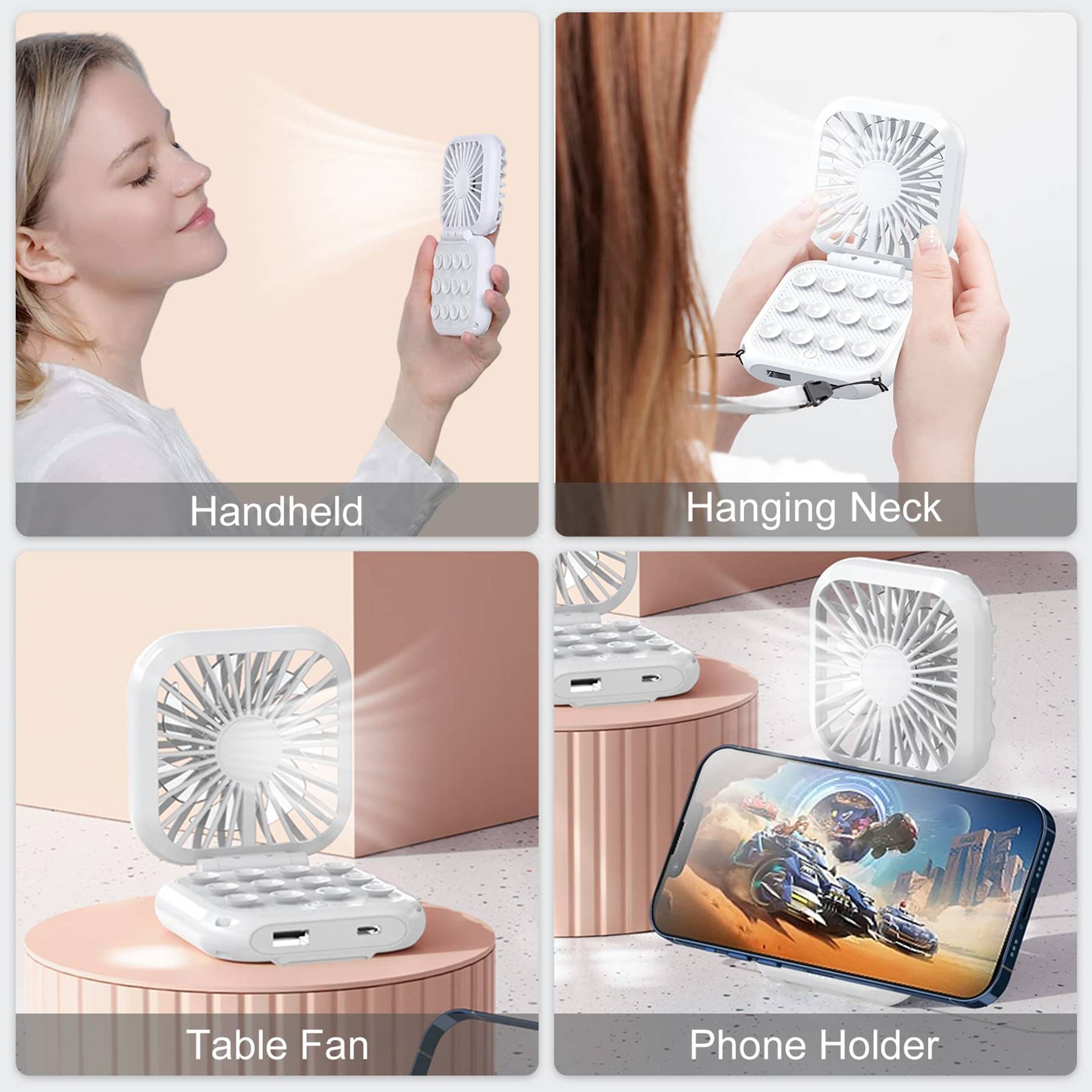 Charging Phone Stand Hanging Neck Holding Mini Desktop Fan 2