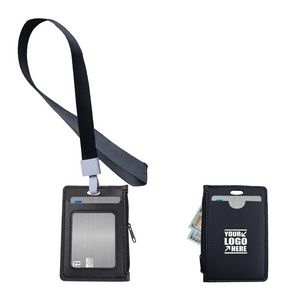 Stylish 1 Side Zipper PU Leather Card Case With Lanyard 25