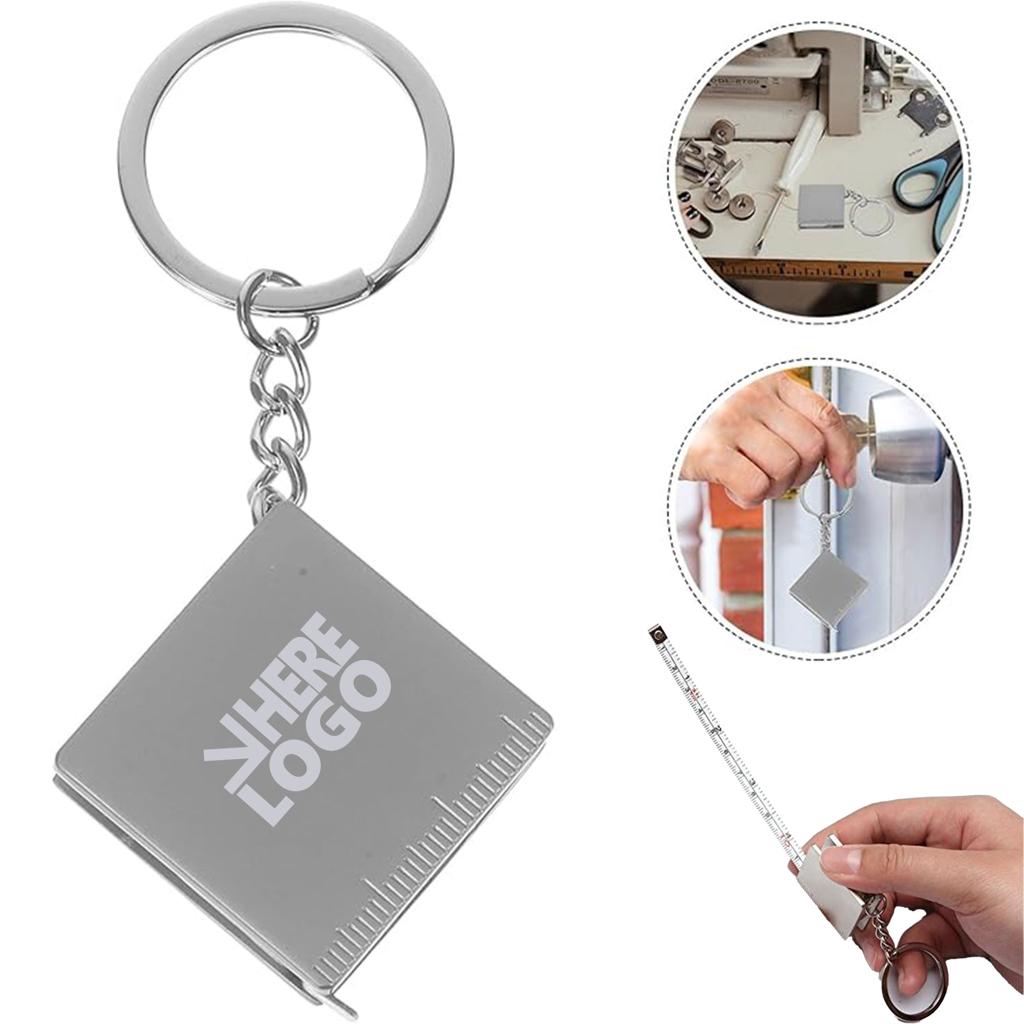 MOQ 20 Square Tape Measure Key Chain Tag Sliver 1