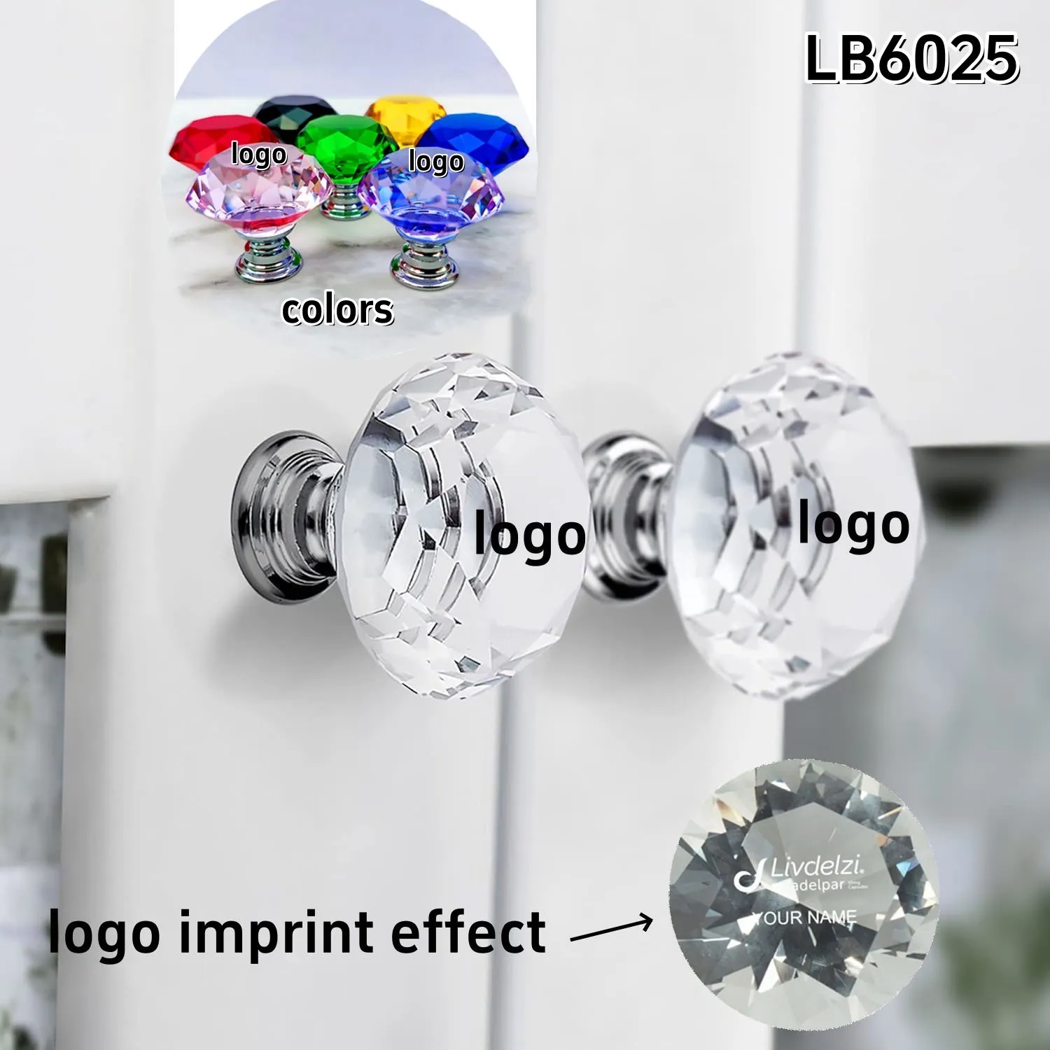 Furniture Diamond Crystal Knobs Drawer Glass Hardware Pulls 6
