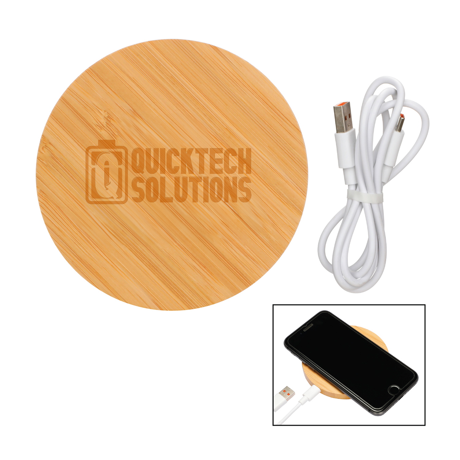 Eco Qi Wireless Bamboo Charging Pad (Engraved Imprint) 1