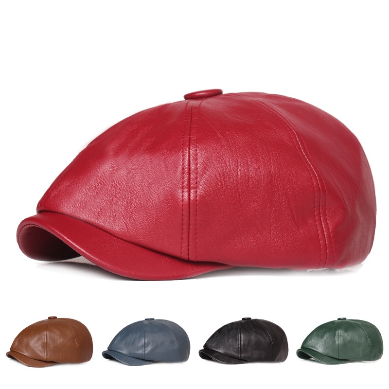 Leather Octagonal Newsboy Cap Beret Hat 2