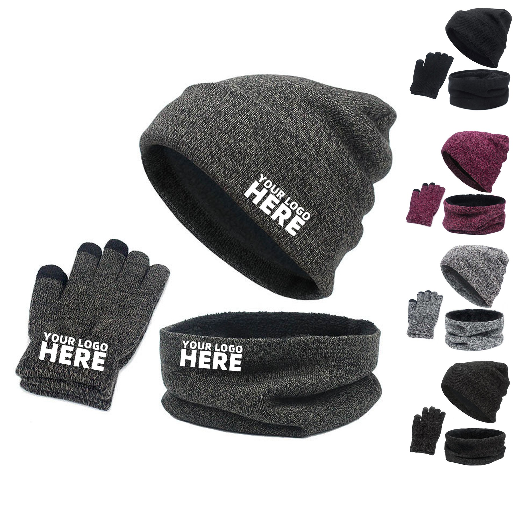 3Pcs Touchscreen Gloves Winter Set