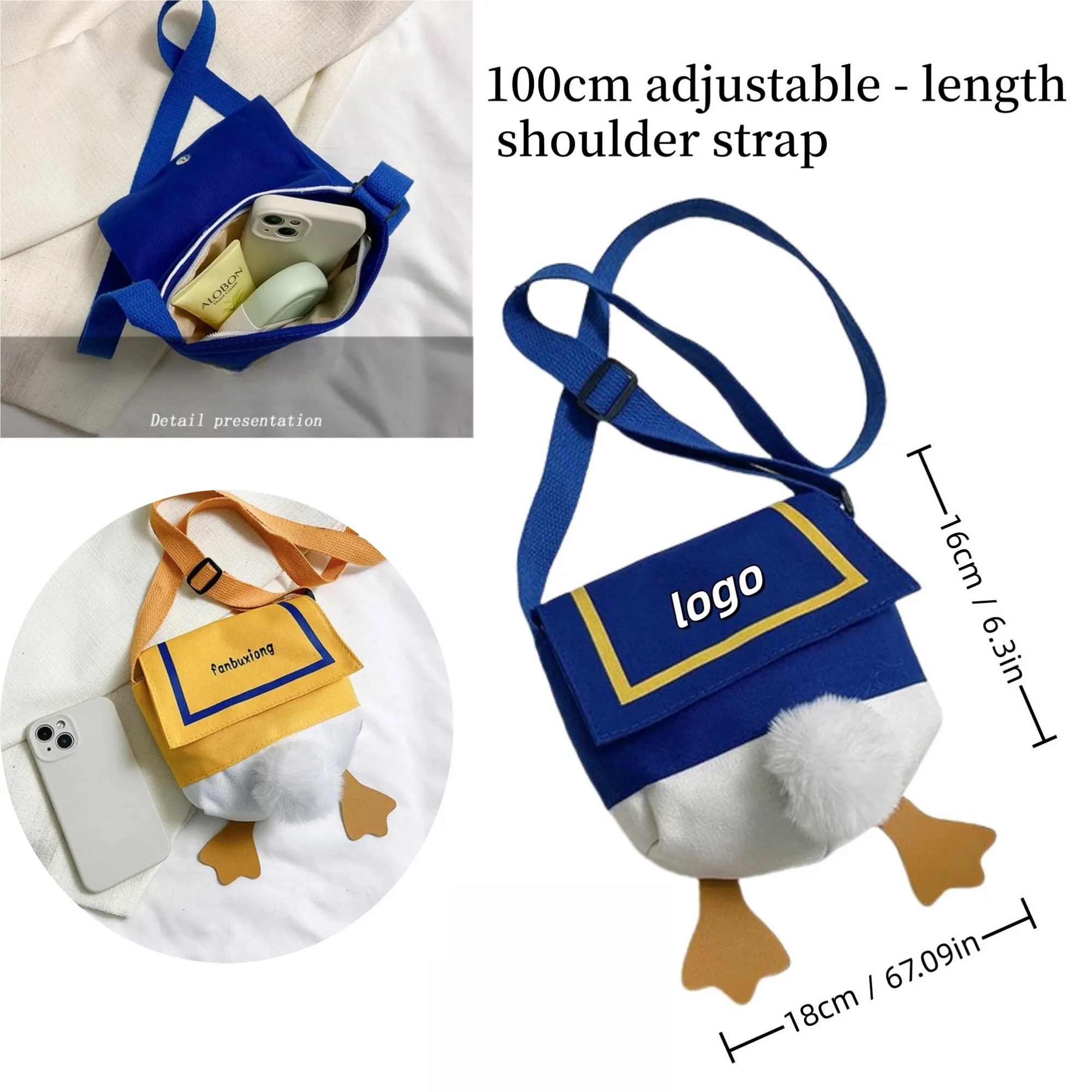Adorable Duck Butt Canvas Back-to-School Shoulder Bag 5