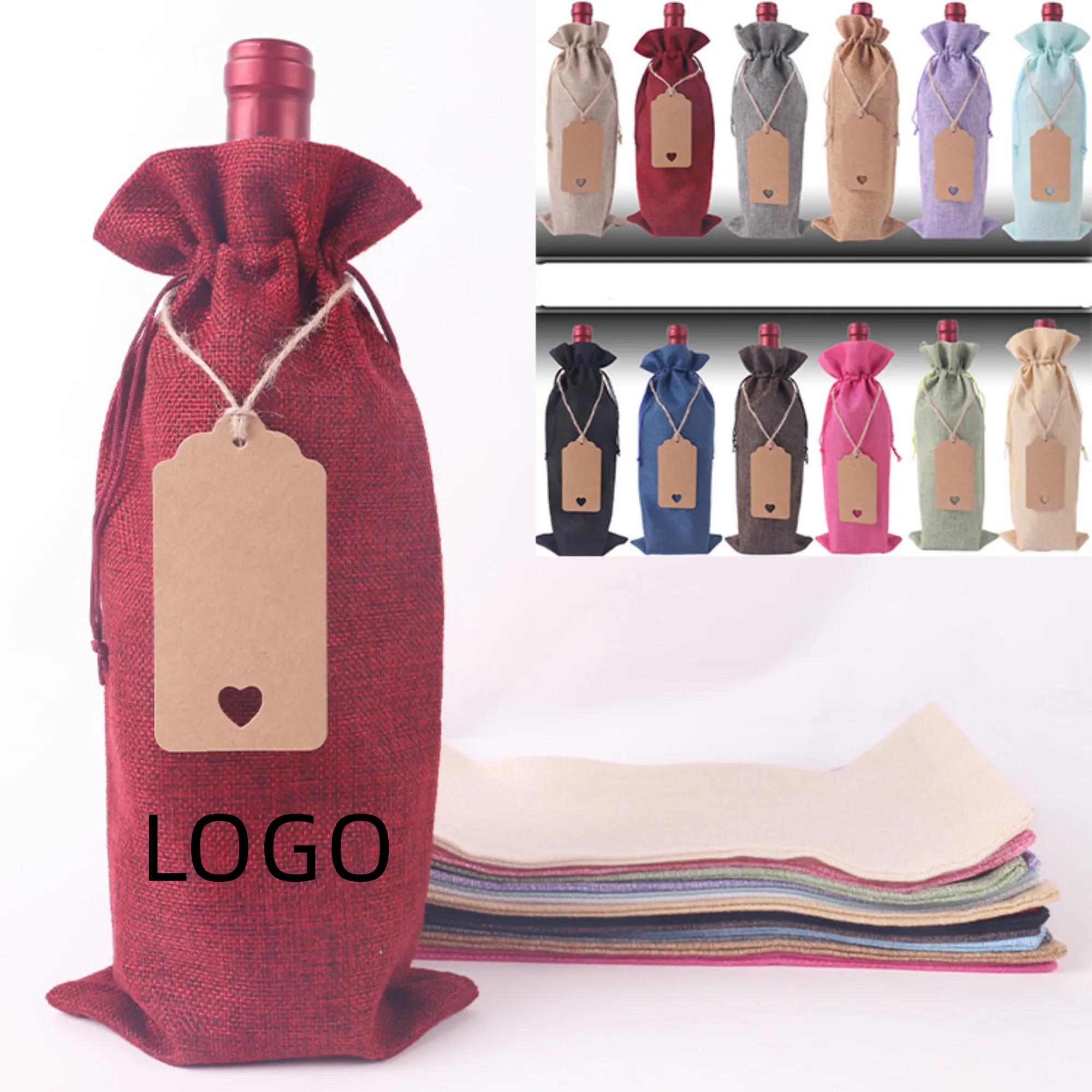 Linen Wine Bottle  Drawstring Bag 6