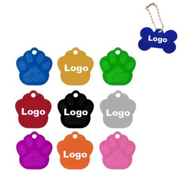 Aluminum Paw Shape Pet ID Tags With Beaded Chain 2