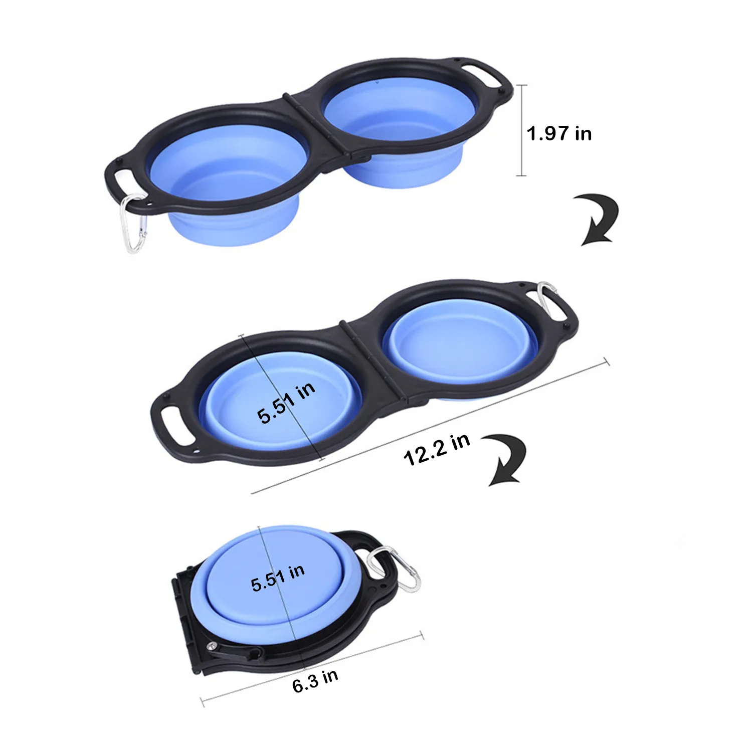 11.8oz Silicon Foldable Dual Pet Bowl with Carabiner 4