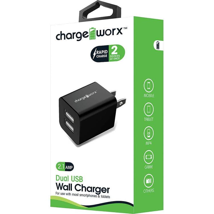 Dual USB Wall Chargers - Black 2.1 AMP 2