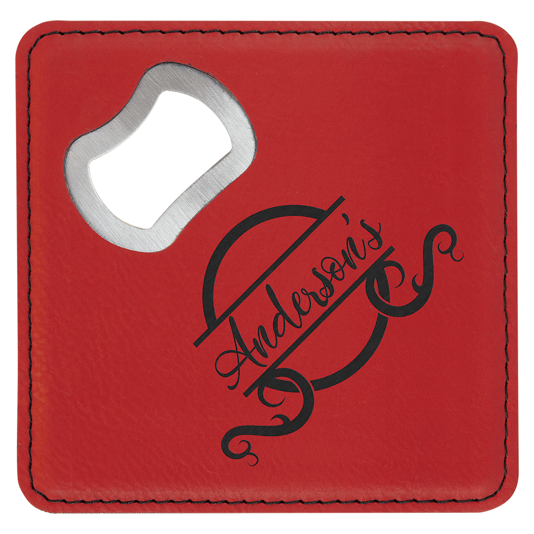 4" x 4" Square Purple Leatherette Coaster w/ Bottle Opener