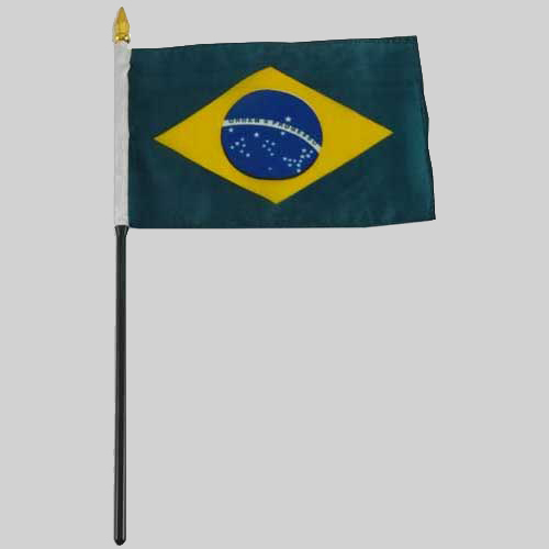 4"x6" Brazil Flag With Black Plastic 10" Pole & Gold Spear - Brazilian Flag 1